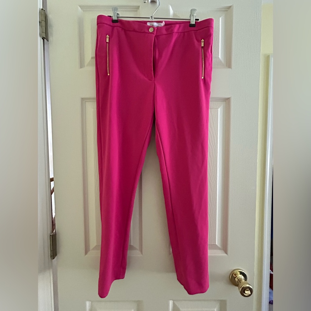 Vibrant Pink Trousers with Gold Zipper Accents